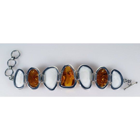 Big Chunky Amber Sterling Silver Link Bracelet - Picture 5 of 5